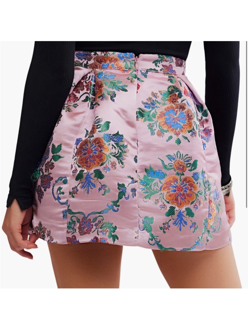 Free People Benjamine Mini Skirt Satin Floral Jacquard Pink - Picture 6 of 8
